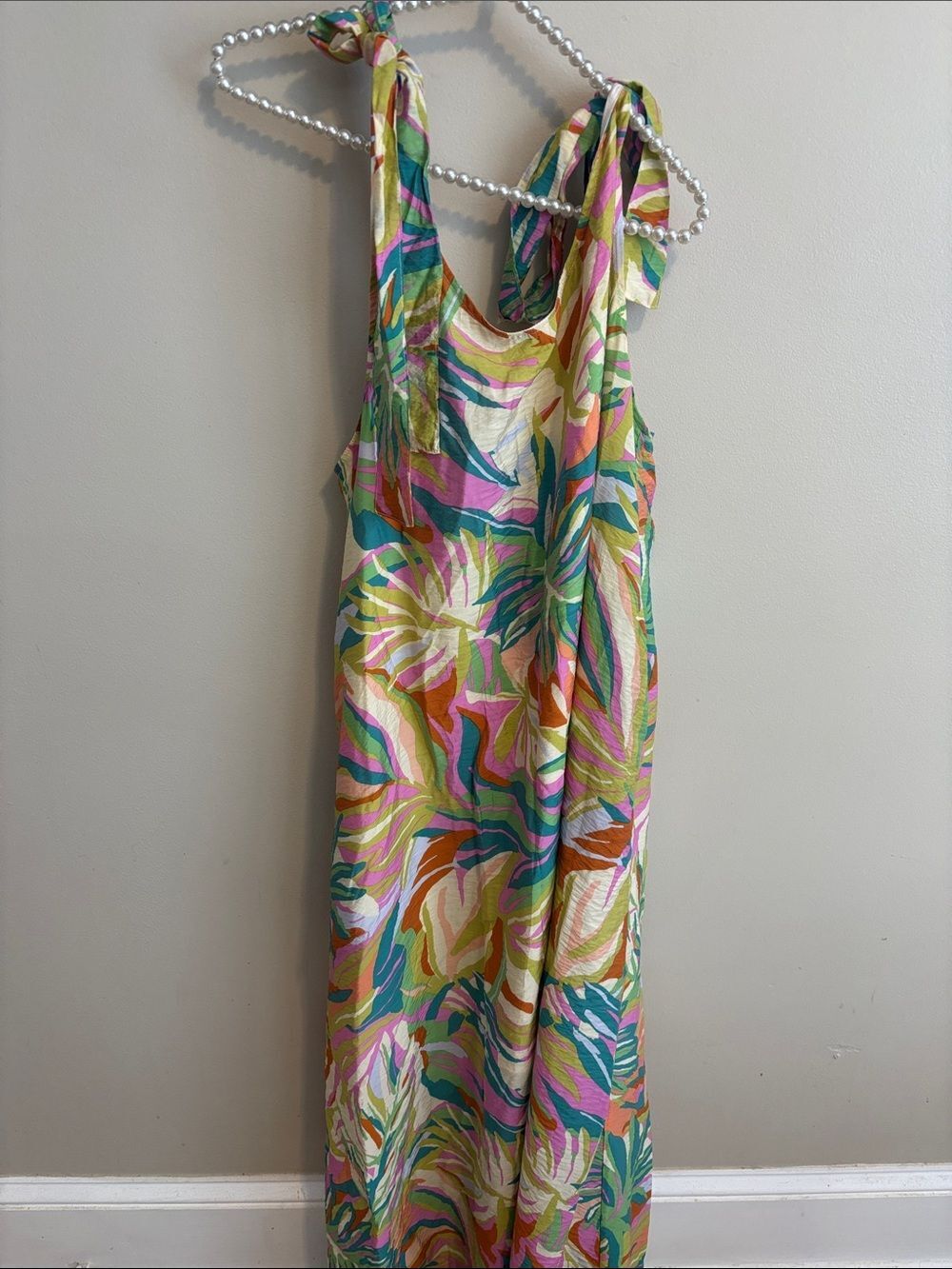 In February Dress Small S Tropical Multi Color Tie Shoulder Abstract Print Maxi